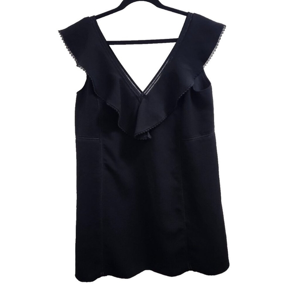 Sézane Black Sleeveless Ruffle V-Neck Dress Size 40 / M Elegant Parisian Style - Picture 3 of 11